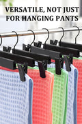 10-pack heavy-duty black clip hangers for pants and skirts
Non-slip vinyl clip steel hangers with swivel hooks
Durable trouser hangers space-saving design black color