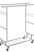 New Heavy Duty Double Rod Clothing Garment Rack – Rolling Adjustable Closet Organizer with Storage 600 lbs Capacity SKU AMCMR2992 - with | Sold by Uncle Wiener's Wholesale