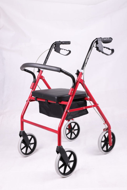 New Heavy Duty Extra Wide Rolling Walker with Padded Seat – 8" Wheels, Adjustable Height, Loop Brakes, Red - with | Sold by Uncle Wiener's Wholesale