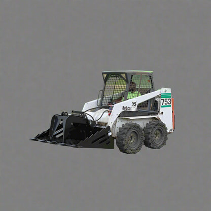 Skeleton grapple bucket with dual hydraulic arms

72-inch rock bucket with fine grade tine spacing

Skid steer rock rake attachment for sorting debris

Side view of grapple arms open and closed