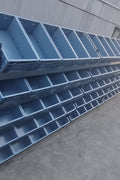 SR81050 heavy-duty steel storage rack with slanted shelves
Industrial warehouse rack system with 4 bays
Slanted shelving system for commercial equipment storage
Close-up view of steel rack frame and shelf detail
High capacity industrial racking with powder-coated finish