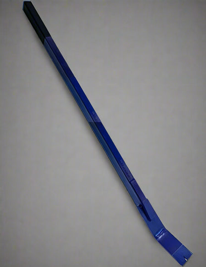 Heavy-duty 46-inch blue pry bar angled view

Pry bar in action pulling concrete formwork

Close-up of beveled tip and rubber handle

Construction site use of pry bar tool