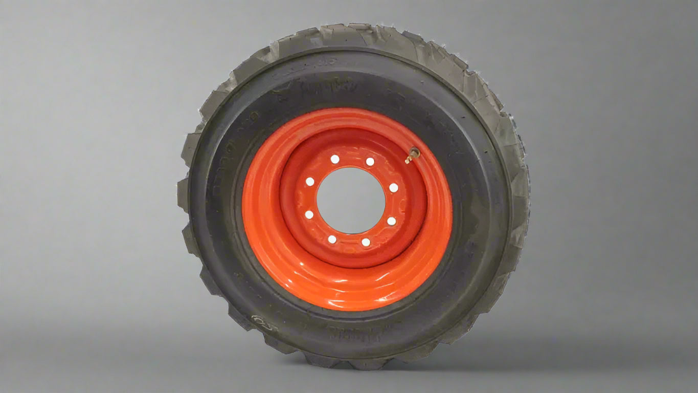 “Heavy duty skid steer tires with aggressive tread”

“SKS-1 and SKS-4 tires for Bobcat A300 and S750”

“Skid steer tires with red and silver rims”

“10x16.5 to 15x19.5 skid steer tire variants”

“Close-up of durable construction skid steer tire”


