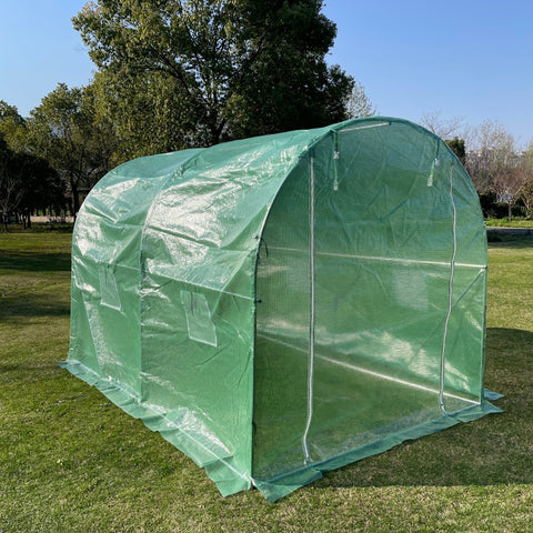 Compact storage view of walk-in tunnel greenhouses for shipping