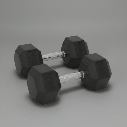 Rubber hex dumbbells set with chrome handle 5kg to 25kg
Hexagonal dumbbells for strength training home and gym
Anti-roll rubber dumbbell set black chrome grip
Home gym hex dumbbells lineup 5kg 10kg 15kg 20kg 25kg
Close-up ergonomic chrome handle on hex dumbbell