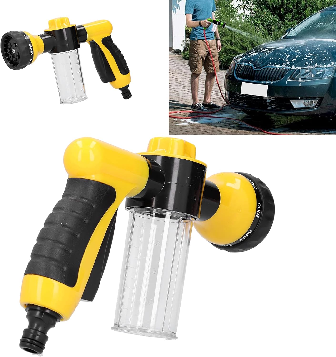 New High Pressure Garden Hose Nozzle with Built - in Soap Dispenser – 8 Spray Patterns, Adjustable Foam Blaster 5240816 - with | Sold by Uncle Wiener's Wholesale