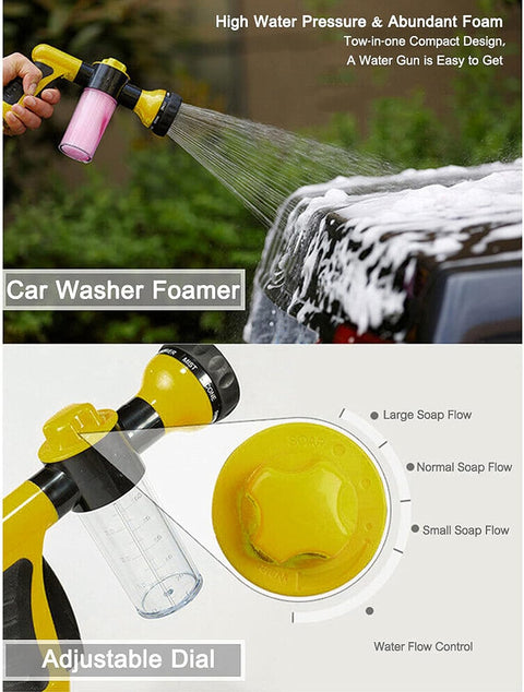 New High Pressure Garden Hose Nozzle with Built - in Soap Dispenser – 8 Spray Patterns, Adjustable Foam Blaster 5240816 - with | Sold by Uncle Wiener's Wholesale