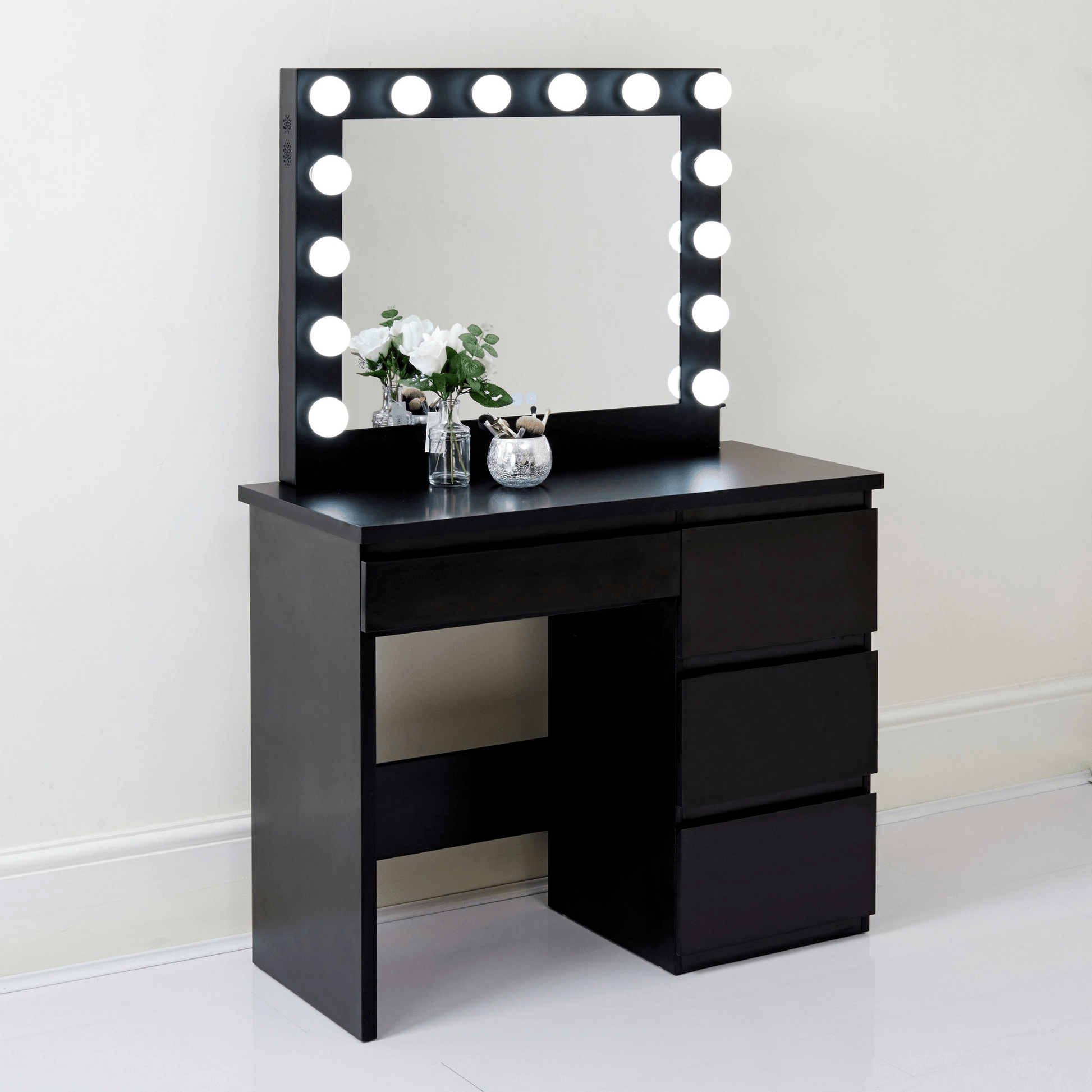 "Hollywood LED Light Mirror Dressing Table in White Finish"

"Black Vanity Dressing Table with LED Lighted Mirror"

"Spacious Drawer Storage in Hollywood Style Dressing Table"

"LED Mirror Close-up with Adjustable Brightness for Makeup"

"Modern White and Black Dressing Table Sets for Bedrooms"