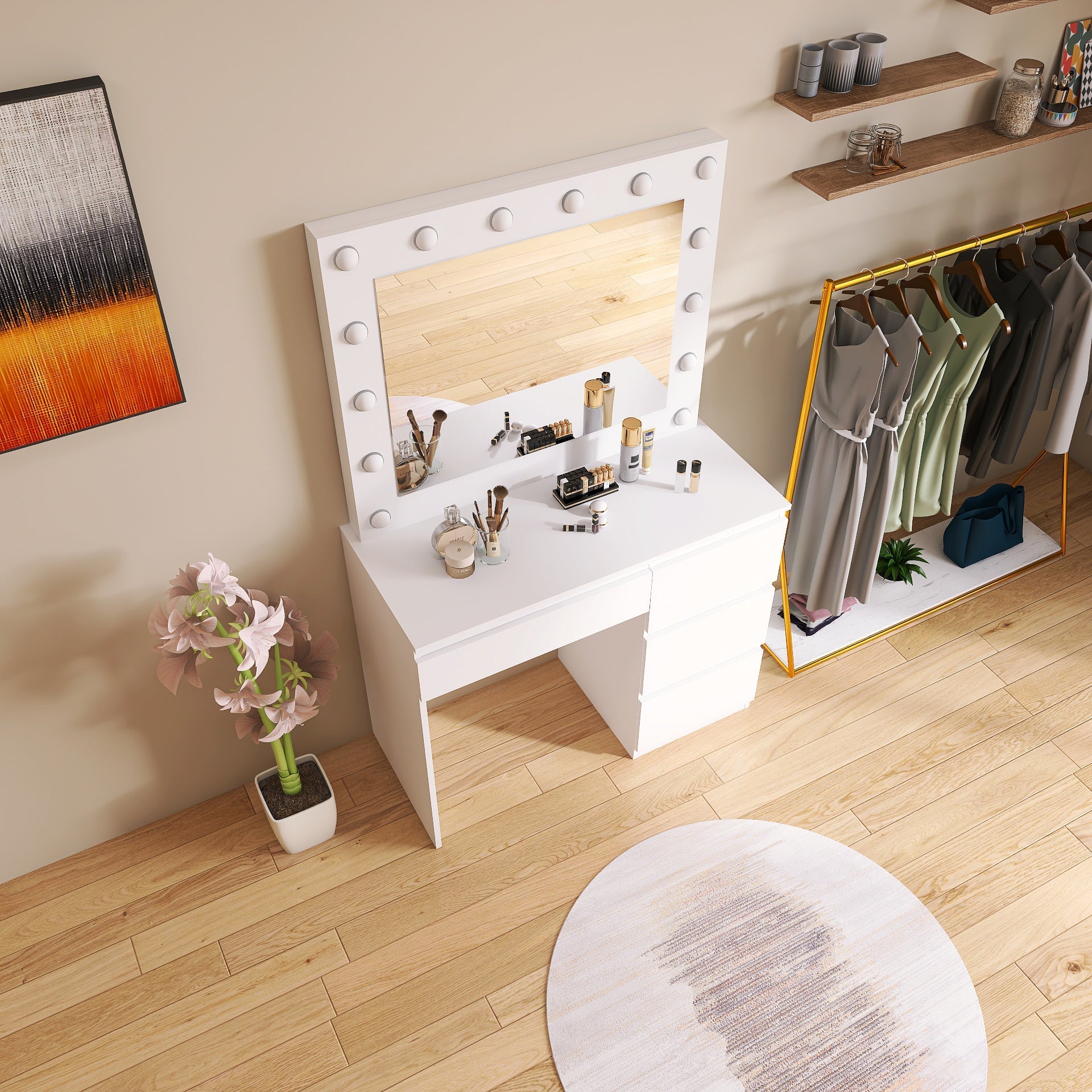 Hollywood LED Light Mirror & Dressing Table Set White & Black Vanity Uncle Wiener's Wholesale Hollywood LED Light Mirror & Dressing Table Set White & Black Vanity Uncle Wiener's Wholesale