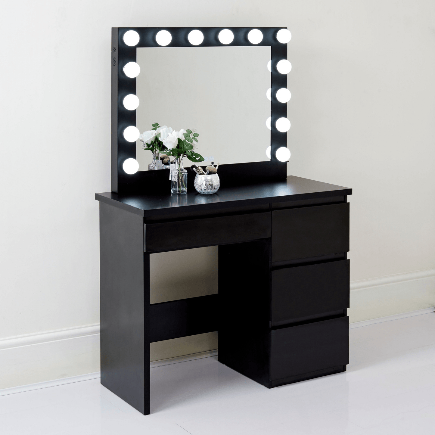 "Hollywood LED Light Mirror Dressing Table in White Finish"

"Black Vanity Dressing Table with LED Lighted Mirror"

"Spacious Drawer Storage in Hollywood Style Dressing Table"

"LED Mirror Close-up with Adjustable Brightness for Makeup"

"Modern White and Black Dressing Table Sets for Bedrooms"