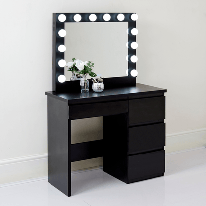 "Hollywood LED Light Mirror Dressing Table in White Finish"

"Black Vanity Dressing Table with LED Lighted Mirror"

"Spacious Drawer Storage in Hollywood Style Dressing Table"

"LED Mirror Close-up with Adjustable Brightness for Makeup"

"Modern White and Black Dressing Table Sets for Bedrooms"