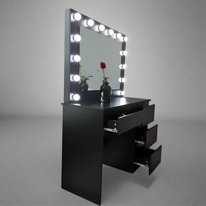 "Hollywood LED Light Mirror Dressing Table in White Finish"

"Black Vanity Dressing Table with LED Lighted Mirror"

"Spacious Drawer Storage in Hollywood Style Dressing Table"

"LED Mirror Close-up with Adjustable Brightness for Makeup"

"Modern White and Black Dressing Table Sets for Bedrooms"