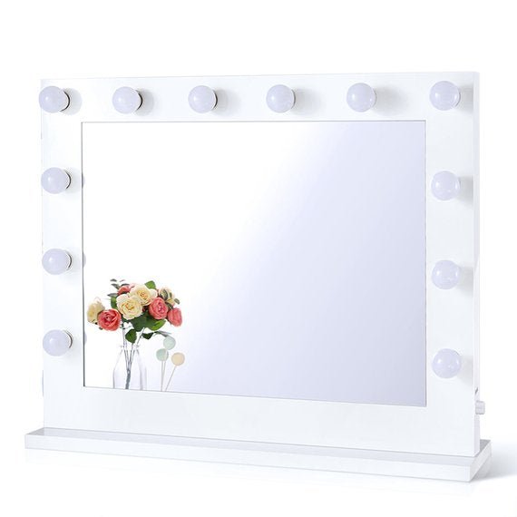 New Hollywood Vanity Makeup Mirror with Lights – Wall - Mounted Tabletop Mirror for Dressing Room or Bedroom DC1175 - with 31.5 X 23″ Makeup Mirror | Sold by Uncle Wiener's Wholesale