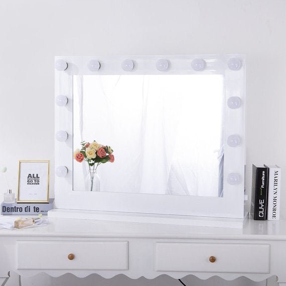 New Hollywood Vanity Makeup Mirror with Lights – Wall - Mounted Tabletop Mirror for Dressing Room or Bedroom DC1175 - with 23.6″ X 15.7″ Makeup Mirror | Sold by Uncle Wiener's Wholesale