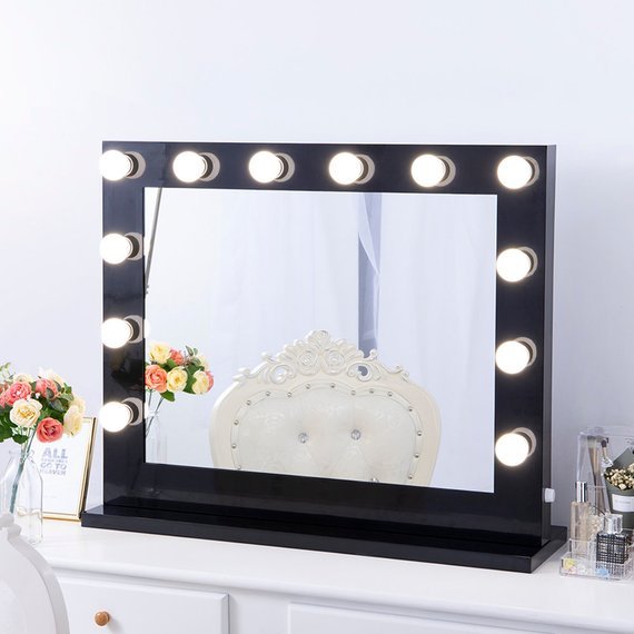 New Hollywood Vanity Makeup Mirror with Lights – Wall - Mounted Tabletop Mirror for Dressing Room or Bedroom DC1175 - with 23.6″ X 15.7″ Makeup Mirror | Sold by Uncle Wiener's Wholesale