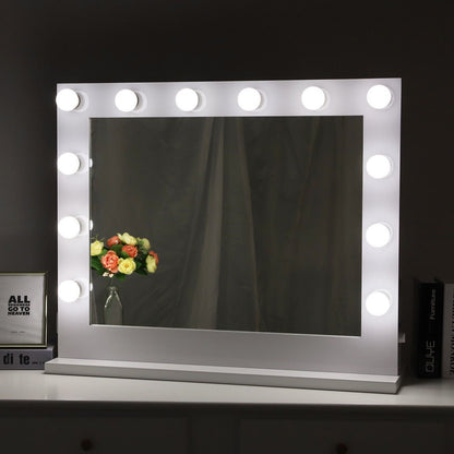 New Hollywood Vanity Makeup Mirror with Lights – Wall - Mounted Tabletop Mirror for Dressing Room or Bedroom DC1175 - with 23.6″ X 15.7″ Makeup Mirror | Sold by Uncle Wiener's Wholesale