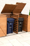 Outdoor Medium Trash & Recycling Storage Shed - Cypress Wood

Garbage Bin Storage Enclosure with Dual Doors and Top Lid

Brown Cypress Wooden Outdoor Garbage Shed for 2 Bins

Weather-Resistant Horizontal Storage Shed for Trash Bins

Durable Wooden Recycling Bin Storage Cabinet for Outdoors