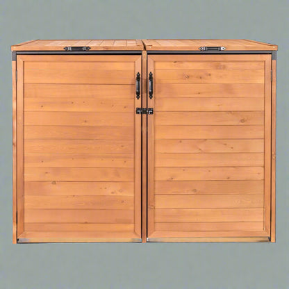 Outdoor Medium Trash & Recycling Storage Shed - Cypress Wood

Garbage Bin Storage Enclosure with Dual Doors and Top Lid

Brown Cypress Wooden Outdoor Garbage Shed for 2 Bins

Weather-Resistant Horizontal Storage Shed for Trash Bins

Durable Wooden Recycling Bin Storage Cabinet for Outdoors