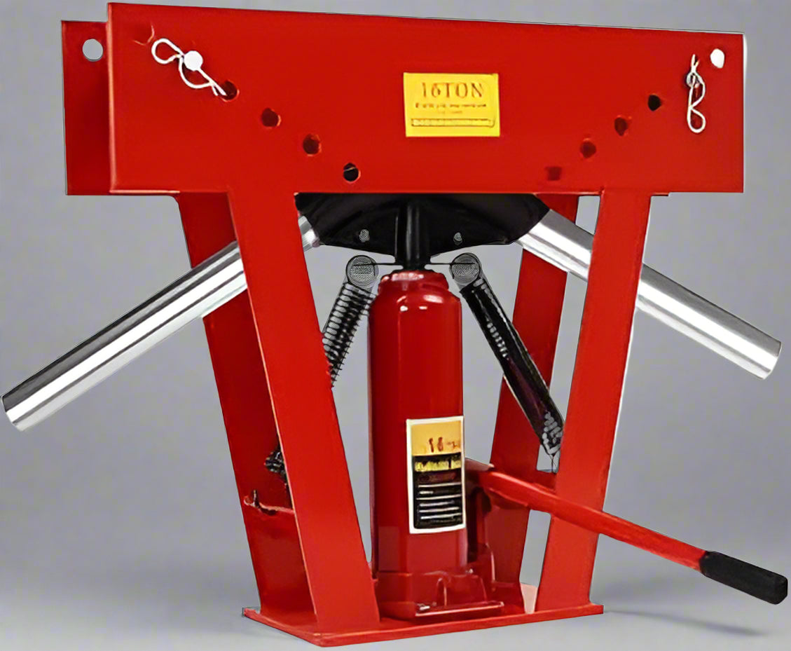 Hydraulic 12-Ton Pipe Bender in Red with Handle – Side View