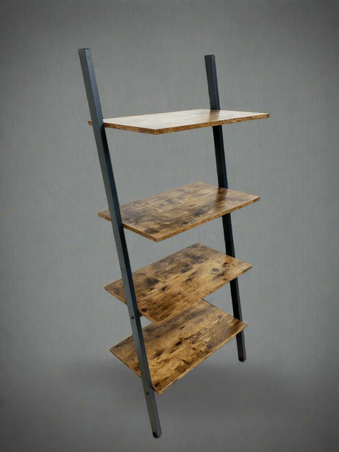 "4-tier industrial ladder bookshelf with rustic brown shelves and black metal frame – Model TLB2106"