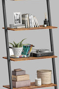 "4-tier industrial ladder bookshelf with rustic brown shelves and black metal frame – Model TLB2106"