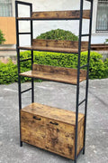 "Industrial 3-tier bookcase with wood shelves and double-door storage cabinets – rustic ladder shelf design – Model TLBC2103"