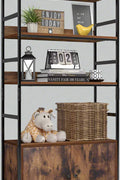 "Industrial 3-tier bookcase with wood shelves and double-door storage cabinets – rustic ladder shelf design – Model TLBC2103"