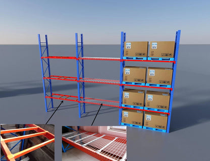 industrial pallet racking with boxes
steel warehouse shelving 8ft to 20ft
heavy-duty pallet racking system
expansion bay pallet rack
wire mesh panels for pallet racking