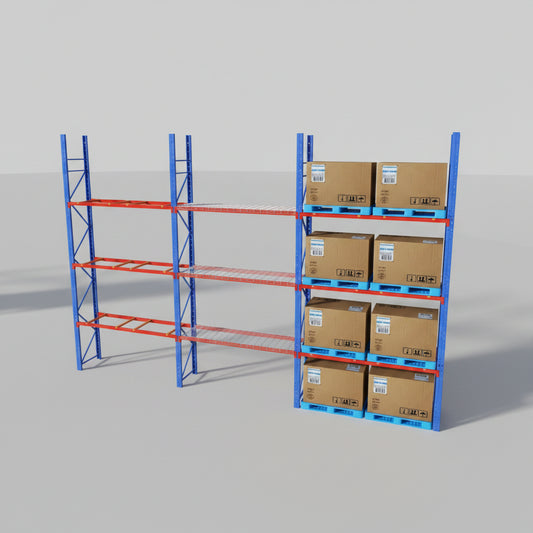 industrial pallet racking with boxes
steel warehouse shelving 8ft to 20ft
heavy-duty pallet racking system
expansion bay pallet rack
wire mesh panels for pallet racking