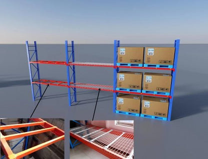 industrial pallet racking with boxes
steel warehouse shelving 8ft to 20ft
heavy-duty pallet racking system
expansion bay pallet rack
wire mesh panels for pallet racking