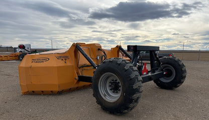 Industries America 16 FT Hydraulic Pull Scraper – Side View on Tractor

Heavy-Duty Orange Scraper with Flotation Tires – Field Ready

16 Foot U-Blade Hydraulic Scraper for Earthmoving Projects

Tractor Attachment Scraper with Tilt Function – Rear Angle View