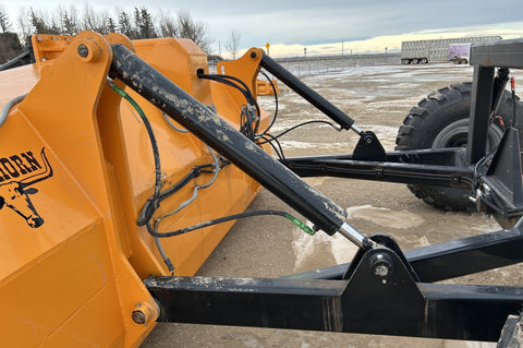 Industries America 16 FT Hydraulic Pull Scraper – Side View on Tractor

Heavy-Duty Orange Scraper with Flotation Tires – Field Ready

16 Foot U-Blade Hydraulic Scraper for Earthmoving Projects

Tractor Attachment Scraper with Tilt Function – Rear Angle View