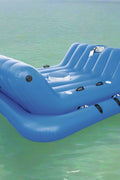 4-seat inflatable island float with sunshade
floating pool lounge with built-in cup holders
relaxing inflatable float for adults
inflatable pool island with cooler and speaker
heavy-duty lake float for 4 people