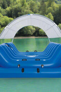 4-seat inflatable island float with sunshade
floating pool lounge with built-in cup holders
relaxing inflatable float for adults
inflatable pool island with cooler and speaker
heavy-duty lake float for 4 people