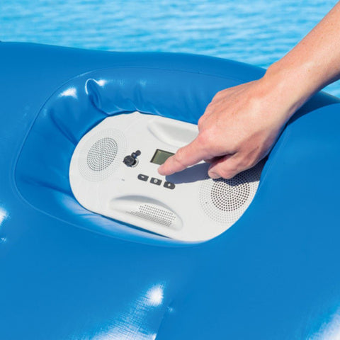 4-seat inflatable island float with sunshade
floating pool lounge with built-in cup holders
relaxing inflatable float for adults
inflatable pool island with cooler and speaker
heavy-duty lake float for 4 people