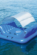 4-seat inflatable island float with sunshade
floating pool lounge with built-in cup holders
relaxing inflatable float for adults
inflatable pool island with cooler and speaker
heavy-duty lake float for 4 people