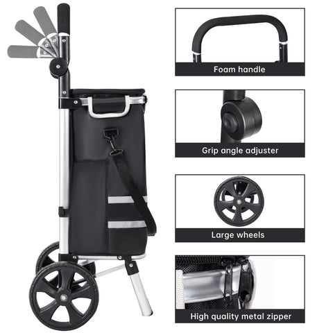 New Insulated Rolling Shopping Cart – Foldable Grocery Trolley with Cooler Bag, Large Wheels & Reflective Strips 110 lbs Capacity AMTL266 - with | Sold by Uncle Wiener's Wholesale