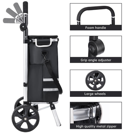 New Insulated Rolling Shopping Cart – Foldable Grocery Trolley with Cooler Bag, Large Wheels & Reflective Strips 110 lbs Capacity AMTL266 - with | Sold by Uncle Wiener's Wholesale