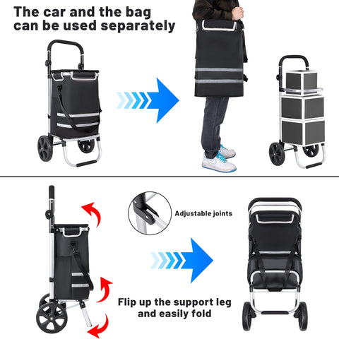 New Insulated Rolling Shopping Cart – Foldable Grocery Trolley with Cooler Bag, Large Wheels & Reflective Strips 110 lbs Capacity AMTL266 - with | Sold by Uncle Wiener's Wholesale