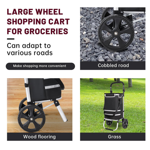 New Insulated Rolling Shopping Cart – Foldable Grocery Trolley with Cooler Bag, Large Wheels & Reflective Strips 110 lbs Capacity AMTL266 - with | Sold by Uncle Wiener's Wholesale