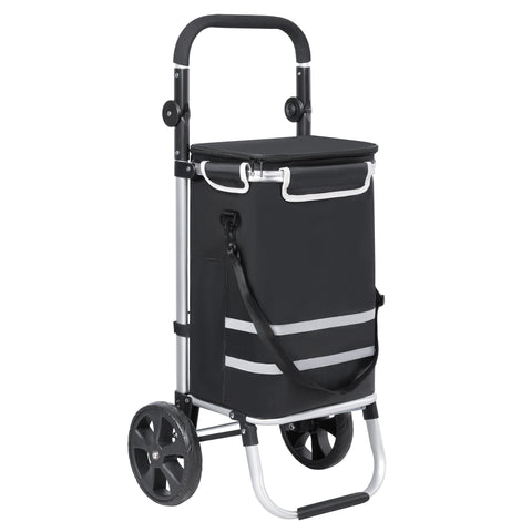 New Insulated Rolling Shopping Cart – Foldable Grocery Trolley with Cooler Bag, Large Wheels & Reflective Strips 110 lbs Capacity AMTL266 - with | Sold by Uncle Wiener's Wholesale