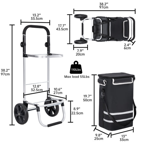 New Insulated Rolling Shopping Cart – Foldable Grocery Trolley with Cooler Bag, Large Wheels & Reflective Strips 110 lbs Capacity AMTL266 - with | Sold by Uncle Wiener's Wholesale