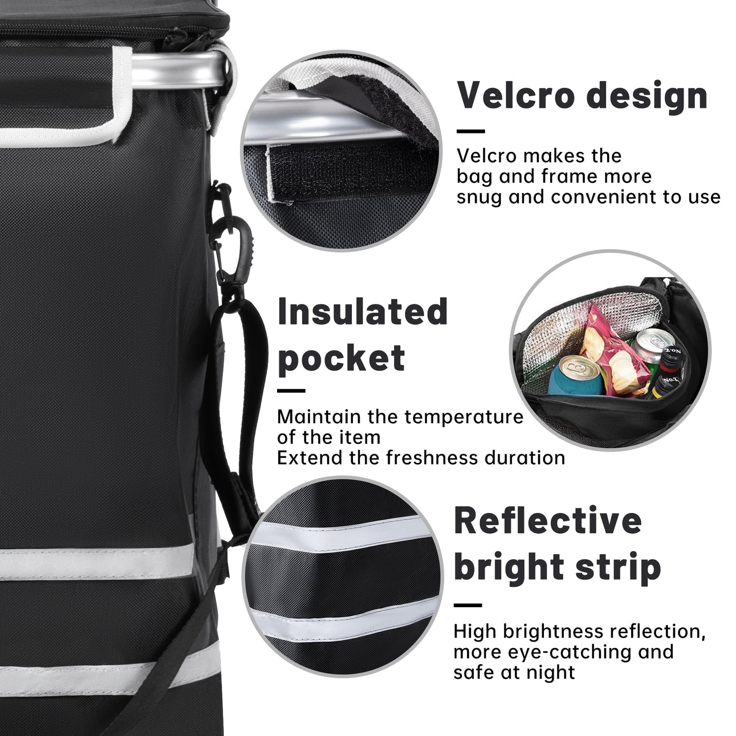 New Insulated Rolling Shopping Cart – Foldable Grocery Trolley with Cooler Bag, Large Wheels & Reflective Strips 110 lbs Capacity AMTL266 - with | Sold by Uncle Wiener's Wholesale