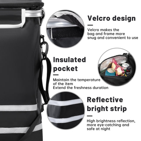 New Insulated Rolling Shopping Cart – Foldable Grocery Trolley with Cooler Bag, Large Wheels & Reflective Strips 110 lbs Capacity AMTL266 - with | Sold by Uncle Wiener's Wholesale