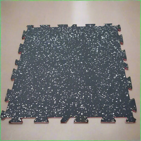 New Interlocking Thick Rubber Gym Floor Tiles | Heavy - Duty Fitness & Workout Flooring - with (20) White Speck 10mm (53.81 sq) 812822 | Sold by Uncle Wiener's Wholesale