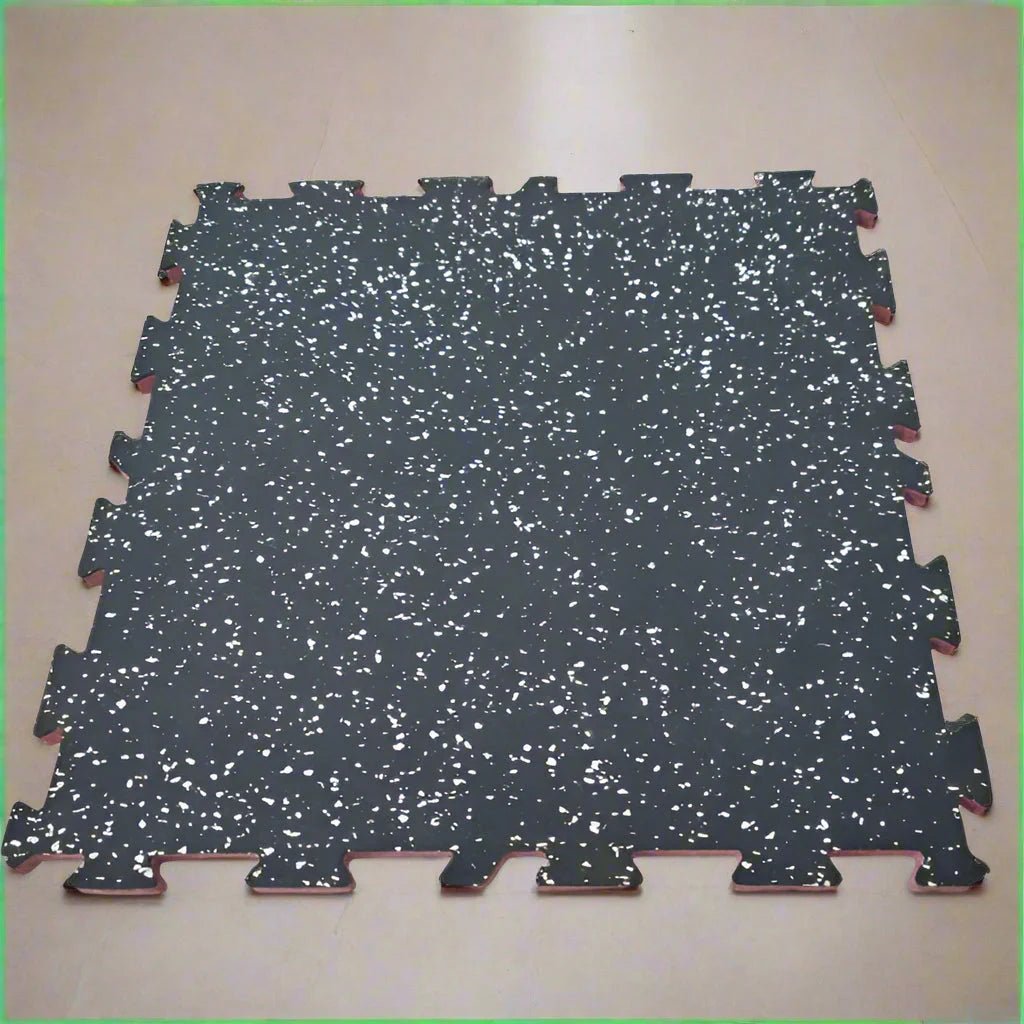 New Interlocking Thick Rubber Gym Floor Tiles | Heavy - Duty Fitness & Workout Flooring - with (20) White Speck 10mm (53.81 sq) 812822 | Sold by Uncle Wiener's Wholesale