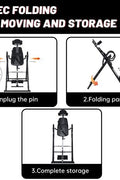 Inversion Table with Foam Padded Back and Handles

Foldable Inversion Table for Back Pain Relief

Heavy-Duty Inversion Frame with Ankle Lock

User Demonstrating Inversion Therapy at Home

Safety Lock Mechanism and Folded View