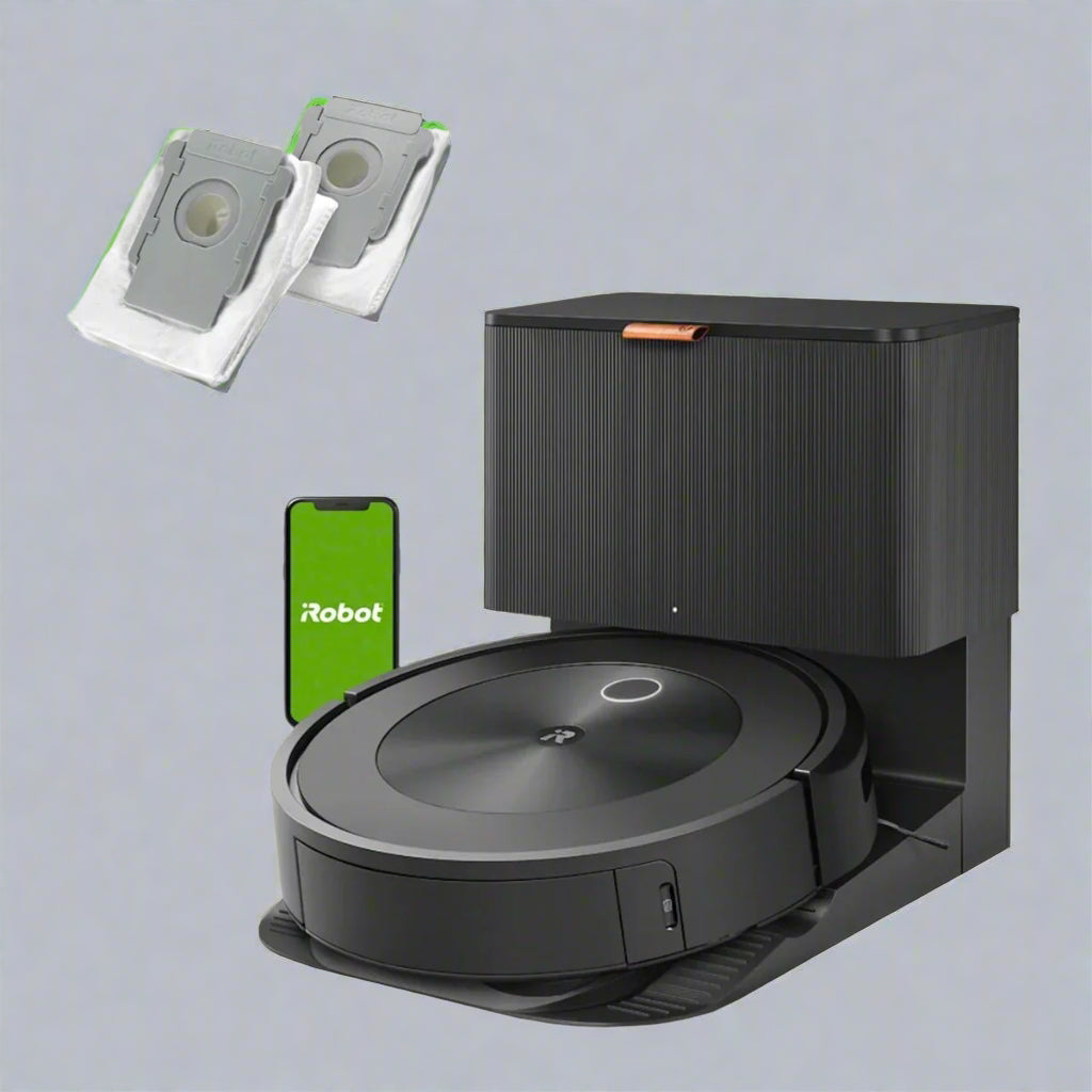 “iRobot Roomba J8+ robot vacuum with self-emptying dock and bonus bags”

“Smart mapping and precision cleaning robot vacuum for pets”

“Roomba J8 Plus with automatic dirt disposal and extra bags”

“Top view of Roomba J8+ cleaning hardwood floors”

“Roomba J8+ smart obstacle-avoiding robot vacuum system”