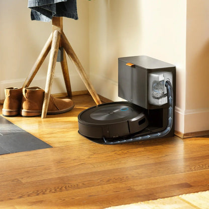 “iRobot Roomba J8+ robot vacuum with self-emptying dock and bonus bags”

“Smart mapping and precision cleaning robot vacuum for pets”

“Roomba J8 Plus with automatic dirt disposal and extra bags”

“Top view of Roomba J8+ cleaning hardwood floors”

“Roomba J8+ smart obstacle-avoiding robot vacuum system”