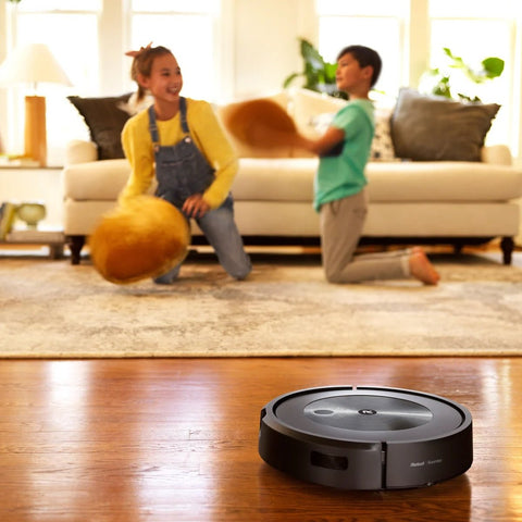 “iRobot Roomba J8+ robot vacuum with self-emptying dock and bonus bags”

“Smart mapping and precision cleaning robot vacuum for pets”

“Roomba J8 Plus with automatic dirt disposal and extra bags”

“Top view of Roomba J8+ cleaning hardwood floors”

“Roomba J8+ smart obstacle-avoiding robot vacuum system”